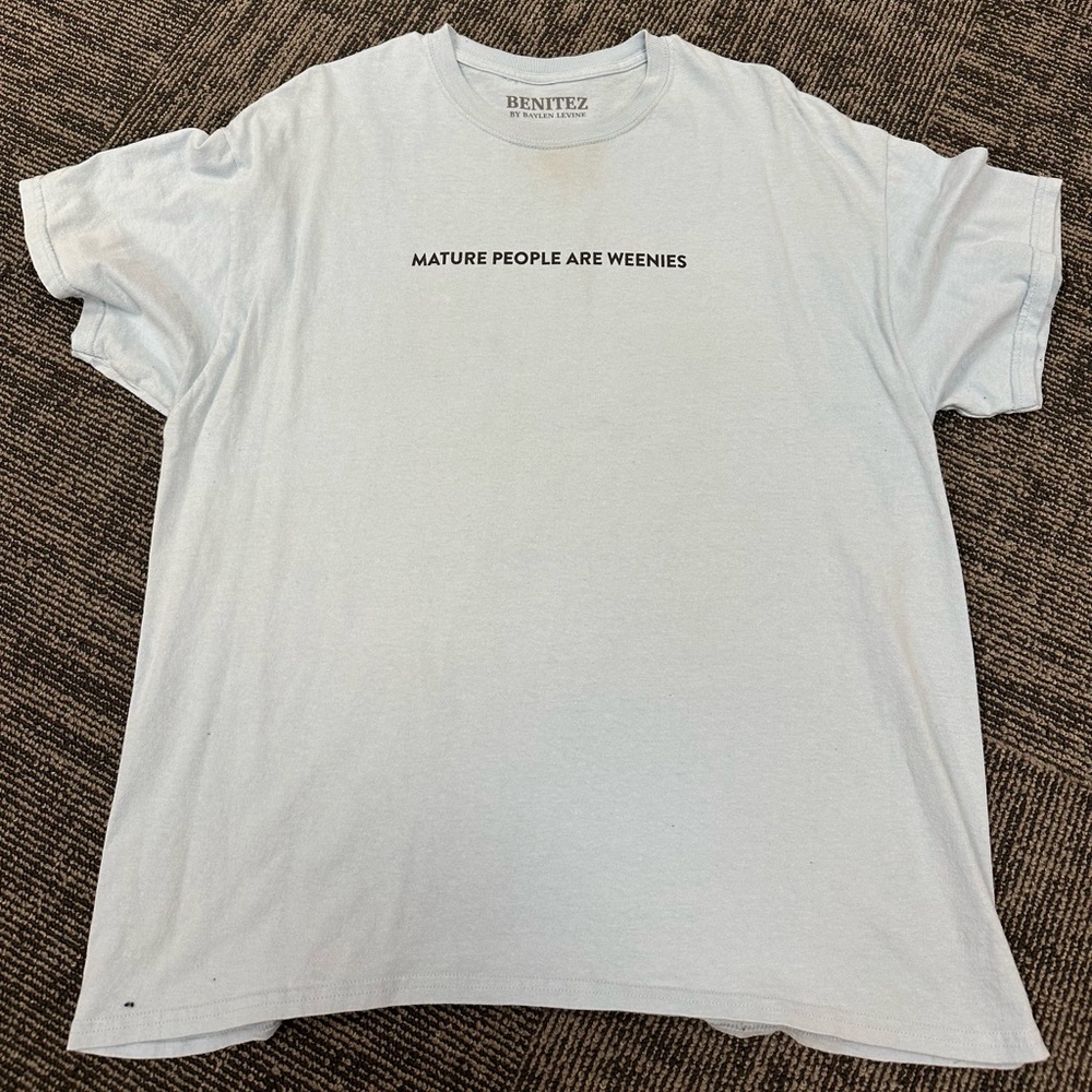 Baylen Levine ‘Mature People are for Wenies’ T Shirt Blue- Size Large